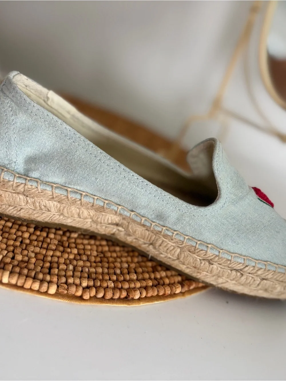 Soludos Women's Light Blue Espadrille Loafers with Watermelon Patch
